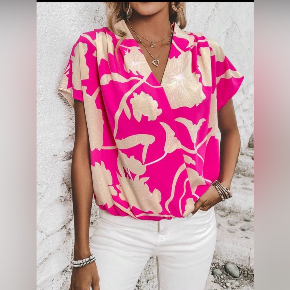 Floral Pink and Cream Women's Top